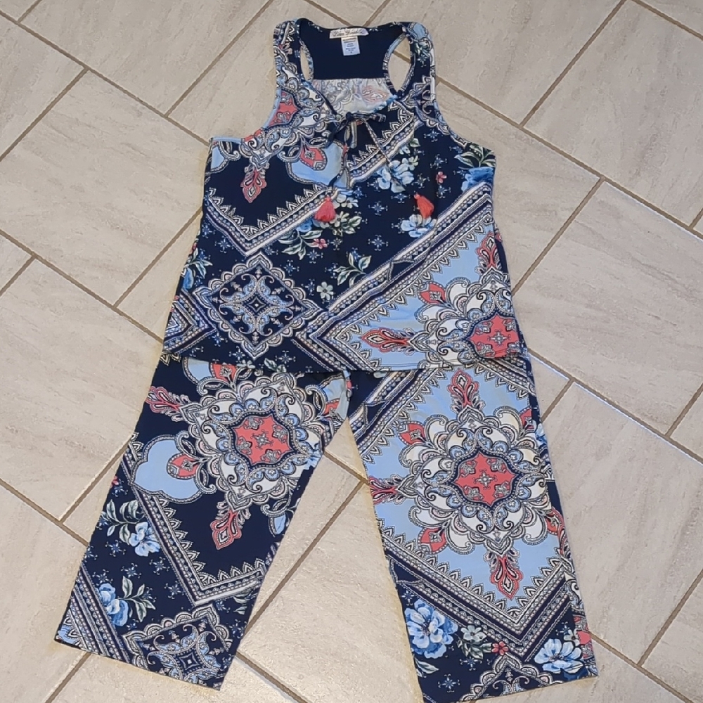 Linea Donatella Racer Back Tassel Tie Front Elastic Waist Pj's Size S